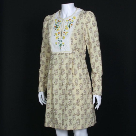 Vintage INDIA IMPORTS Block Print Embroidered Parrot Bird Floral Dress sz P /108 - Picture 4 of 7